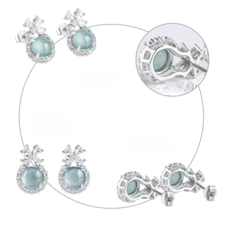 Natural Blue Water Jade Stud Earrings – Type A Ice Jadeite with S925 Silver | Elegant Everyday Jewelry