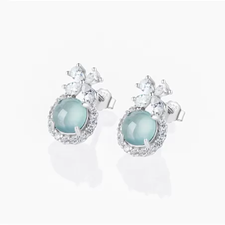Natural Blue Water Jade Stud Earrings – Type A Ice Jadeite with S925 Silver | Elegant Everyday Jewelry