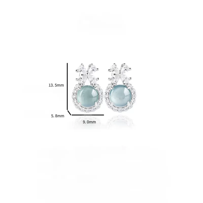 Natural Blue Water Jade Stud Earrings – Type A Ice Jadeite with S925 Silver | Elegant Everyday Jewelry
