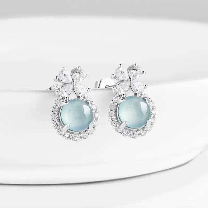 Natural Blue Water Jade Stud Earrings – Type A Ice Jadeite with S925 Silver | Elegant Everyday Jewelry