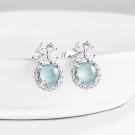 Natural Blue Water Jade Stud Earrings – Type A Ice Jadeite with S925 Silver | Elegant Everyday Jewelry