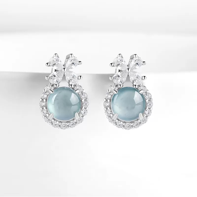 Natural Blue Water Jade Stud Earrings – Type A Ice Jadeite with S925 Silver | Elegant Everyday Jewelry