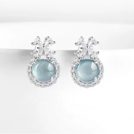Natural Blue Water Jade Stud Earrings – Type A Ice Jadeite with S925 Silver | Elegant Everyday Jewelry