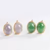Natural Hetian Jade Stud Earrings – Spinach Green & Smoky Purple Cabochons | S925 Silver Elegant Jade Jewelry