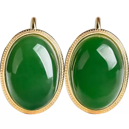 Natural Hetian Jade Stud Earrings – Spinach Green & Smoky Purple Cabochons | S925 Silver Elegant Jade Jewelry