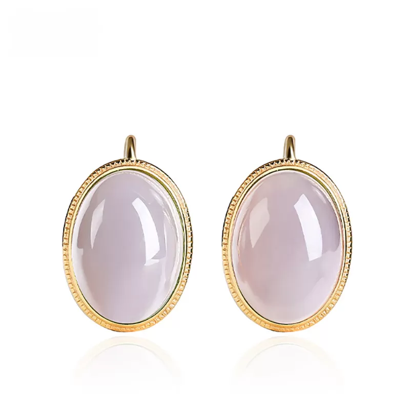 Natural Hetian Jade Stud Earrings – Spinach Green & Smoky Purple Cabochons | S925 Silver Elegant Jade Jewelry