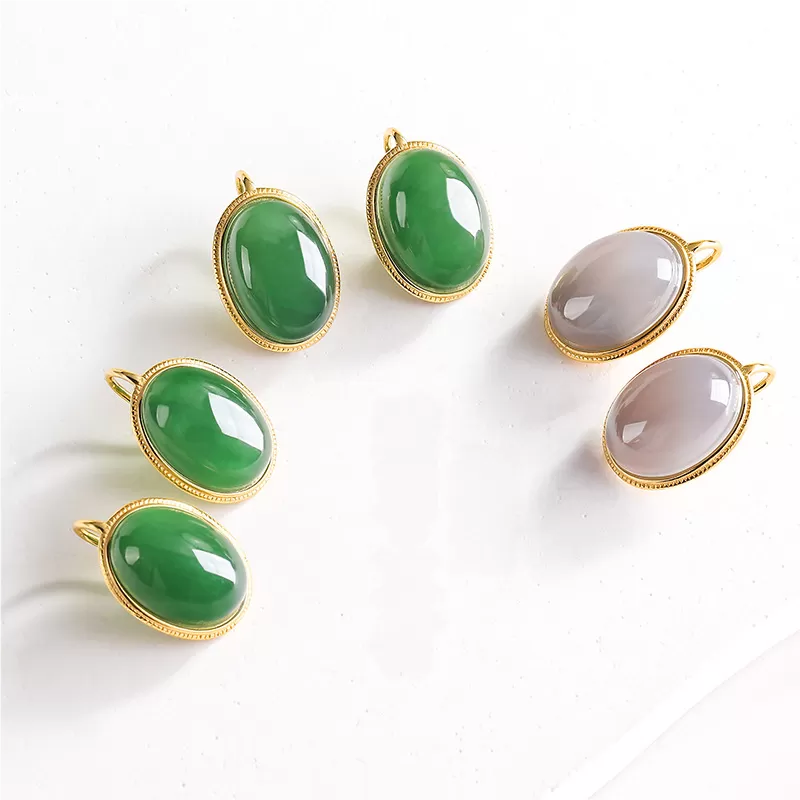 Natural Hetian Jade Stud Earrings – Spinach Green & Smoky Purple Cabochons | S925 Silver Elegant Jade Jewelry