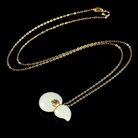 Blessings & Prosperity – Hetian White Jade Gourd Necklace in 18K Gold