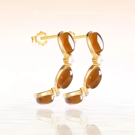 Natural Sugar Hetian Jade Earrings – Caramel Jade Dangle Jewelry with S925 Silver & Thick 18K Gold Plating
