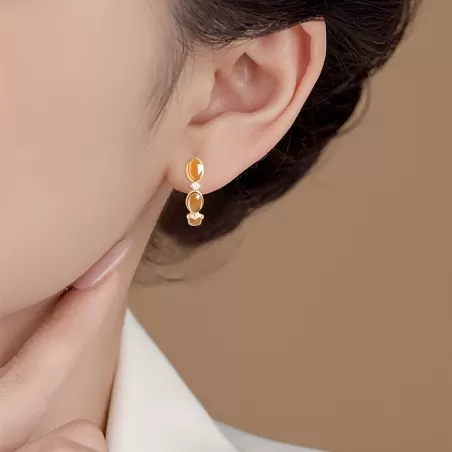 Natural Sugar Hetian Jade Earrings – Caramel Jade Dangle Jewelry with S925 Silver & Thick 18K Gold Plating