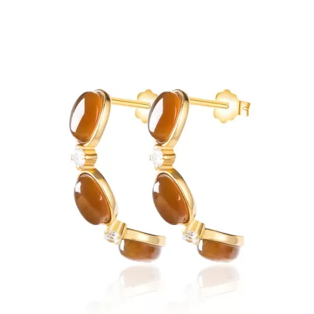 Natural Sugar Hetian Jade Earrings – Caramel Jade Dangle Jewelry with S925 Silver & Thick 18K Gold Plating