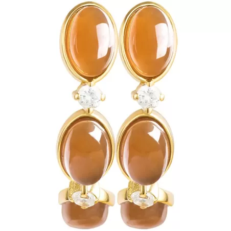 Natural Sugar Hetian Jade Earrings – Caramel Jade Dangle Jewelry with S925 Silver & Thick 18K Gold Plating