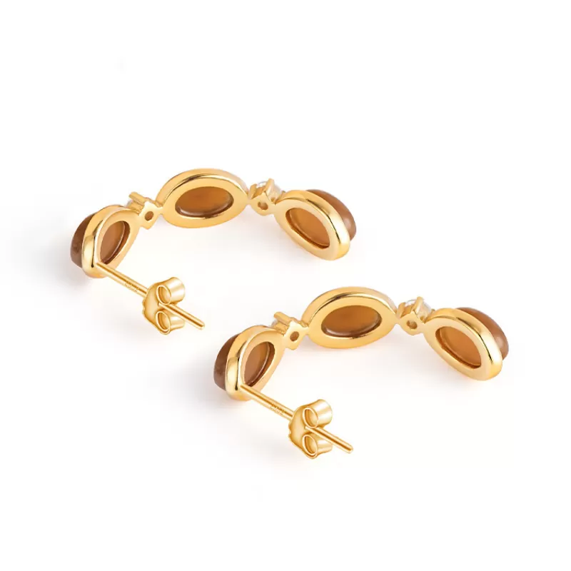 Natural Sugar Hetian Jade Earrings – Caramel Jade Dangle Jewelry with S925 Silver & Thick 18K Gold Plating