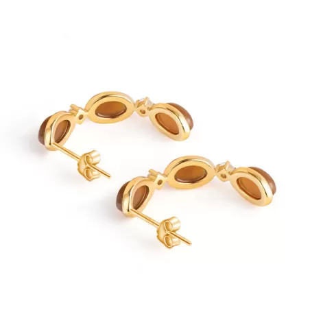 Natural Sugar Hetian Jade Earrings – Caramel Jade Dangle Jewelry with S925 Silver & Thick 18K Gold Plating