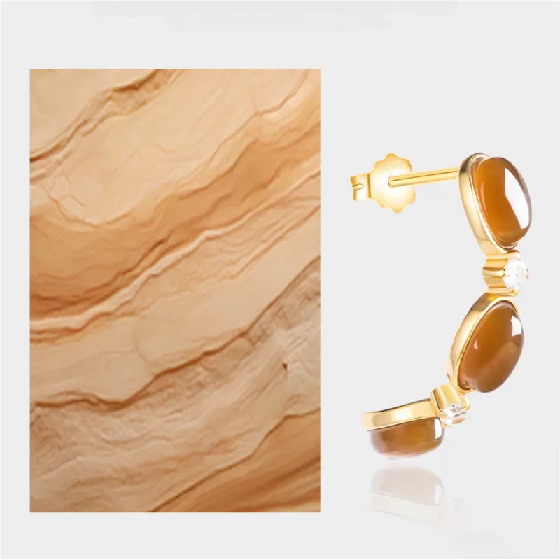 Natural Sugar Hetian Jade Earrings – Caramel Jade Dangle Jewelry with S925 Silver & Thick 18K Gold Plating