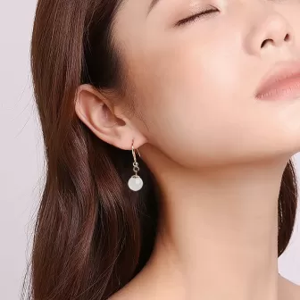 Natural Ice Jade Earrings – Type A White Jadeite Beads with S925 Silver | Elegant Chinese 2
