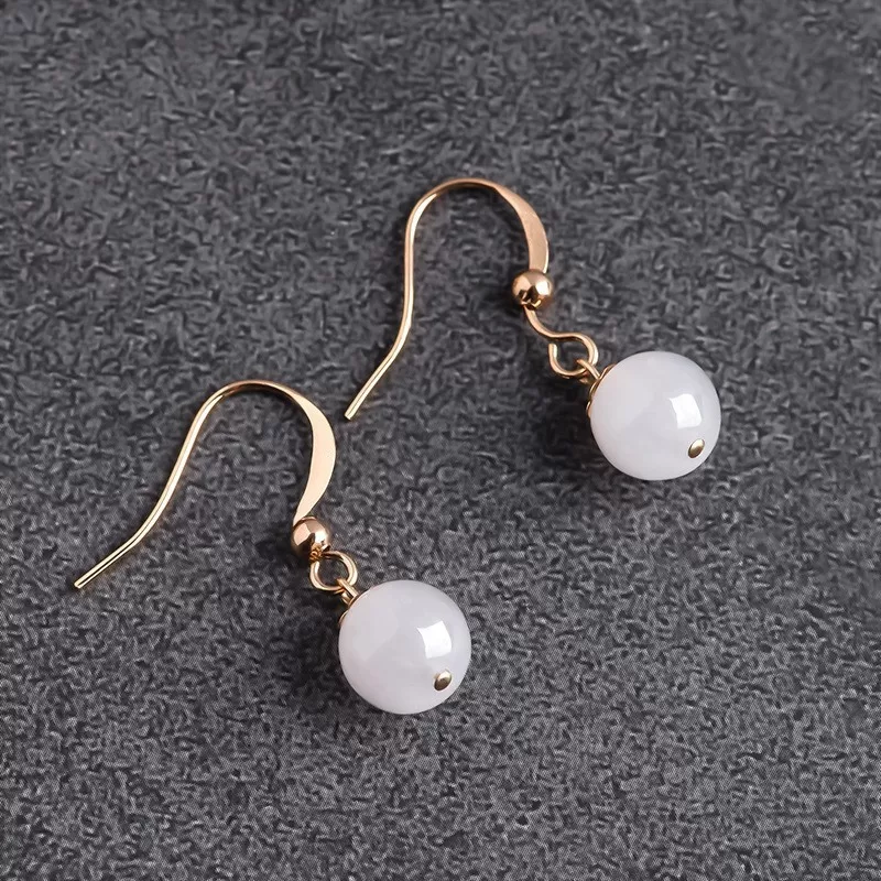 Natural Ice Jade Earrings – Type A White Jadeite Beads with S925 Silver | Elegant Chinese
