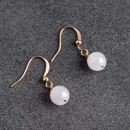 Natural Ice Jade Earrings – Type A White Jadeite Beads with S925 Silver | Elegant Chinese