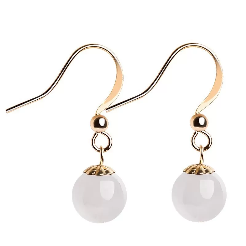 Natural Ice Jade Earrings – Type A White Jadeite Beads with S925 Silver | Elegant Chinese