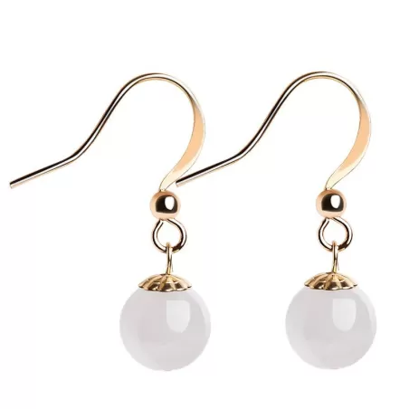 Natural Ice Jade Earrings – Type A White Jadeite Beads with S925 Silver | Elegant Chinese