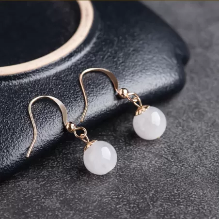 Natural Ice Jade Earrings – Type A White Jadeite Beads with S925 Silver | Elegant Chinese