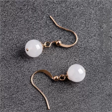 Natural Ice Jade Earrings – Type A White Jadeite Beads with S925 Silver | Elegant Chinese