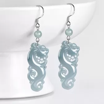 Natural Blue Water Jade Dragon Earrings – Type A Ice Jadeite Dangle with S925 Silver | Vintage Chinese Style