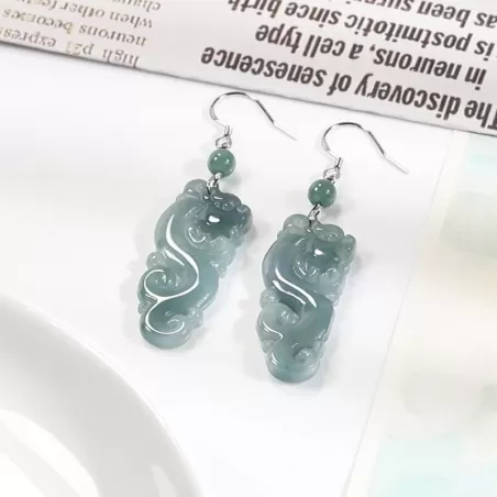 Natural Blue Water Jade Dragon Earrings – Type A Ice Jadeite Dangle with S925 Silver | Vintage Chinese Style