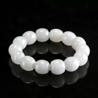 White Jade "Lu Lu Tong" Bracelet – Natural Burmese Type A | Ice-Type Barrel Beads | Wealth & Prosperity Amulet | Unisex