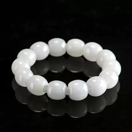 White Jade "Lu Lu Tong" Bracelet – Natural Burmese Type A | Ice-Type Barrel Beads | Wealth & Prosperity Amulet | Unisex