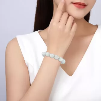White Jade "Lu Lu Tong" Bracelet – Natural Burmese Type A | Ice-Type Barrel Beads | Wealth & Prosperity Amulet | Unisex 2