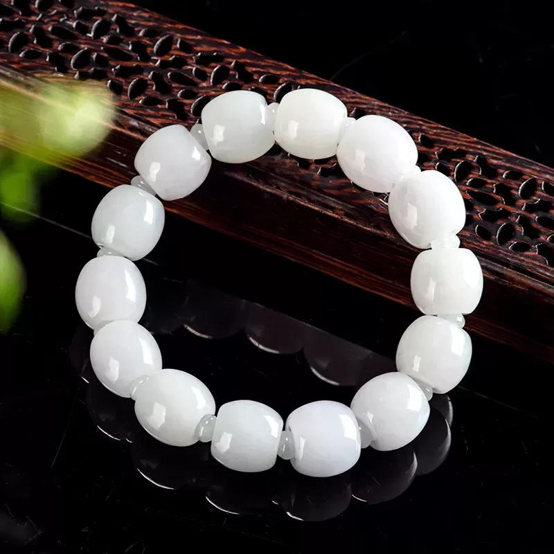 White Jade "Lu Lu Tong" Bracelet – Natural Burmese Type A | Ice-Type Barrel Beads | Wealth & Prosperity Amulet | Unisex