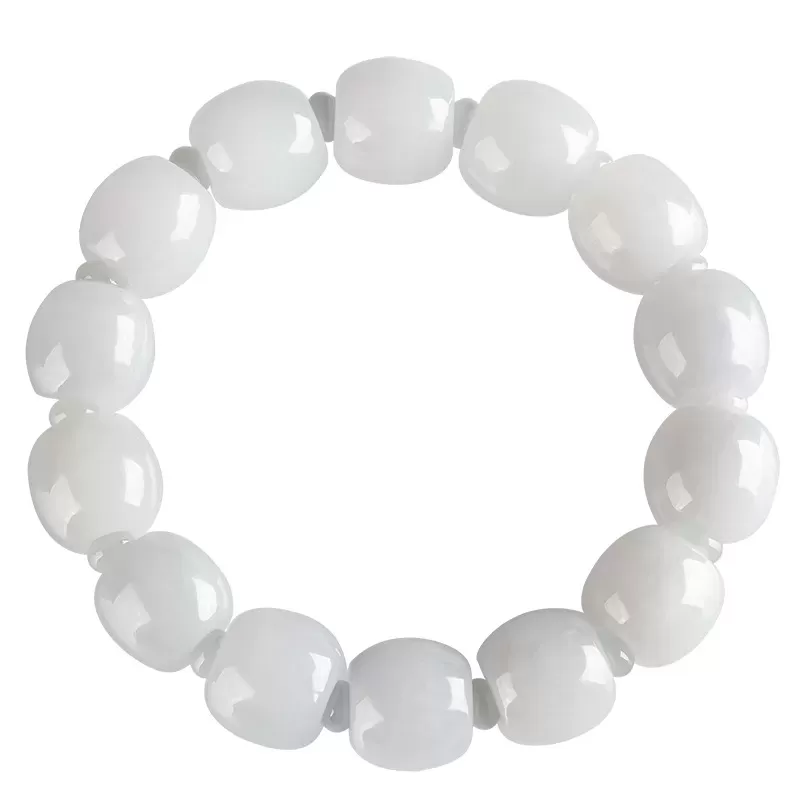 White Jade "Lu Lu Tong" Bracelet – Natural Burmese Type A | Ice-Type Barrel Beads | Wealth & Prosperity Amulet | Unisex
