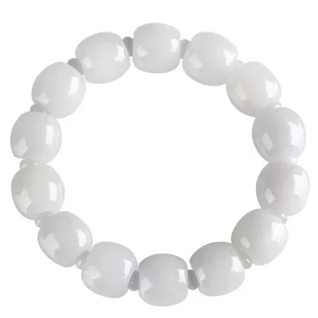 White Jade "Lu Lu Tong" Bracelet – Natural Burmese Type A | Ice-Type Barrel Beads | Wealth & Prosperity Amulet | Unisex
