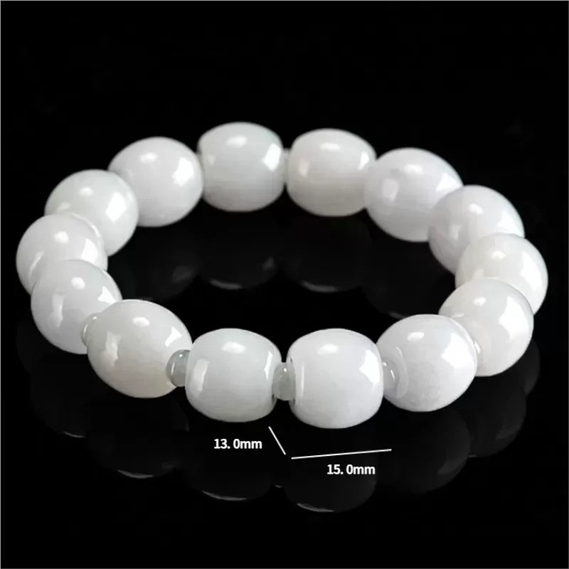 White Jade "Lu Lu Tong" Bracelet – Natural Burmese Type A | Ice-Type Barrel Beads | Wealth & Prosperity Amulet | Unisex