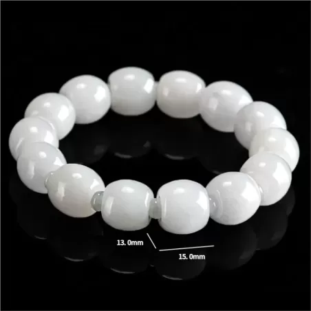 White Jade "Lu Lu Tong" Bracelet – Natural Burmese Type A | Ice-Type Barrel Beads | Wealth & Prosperity Amulet | Unisex