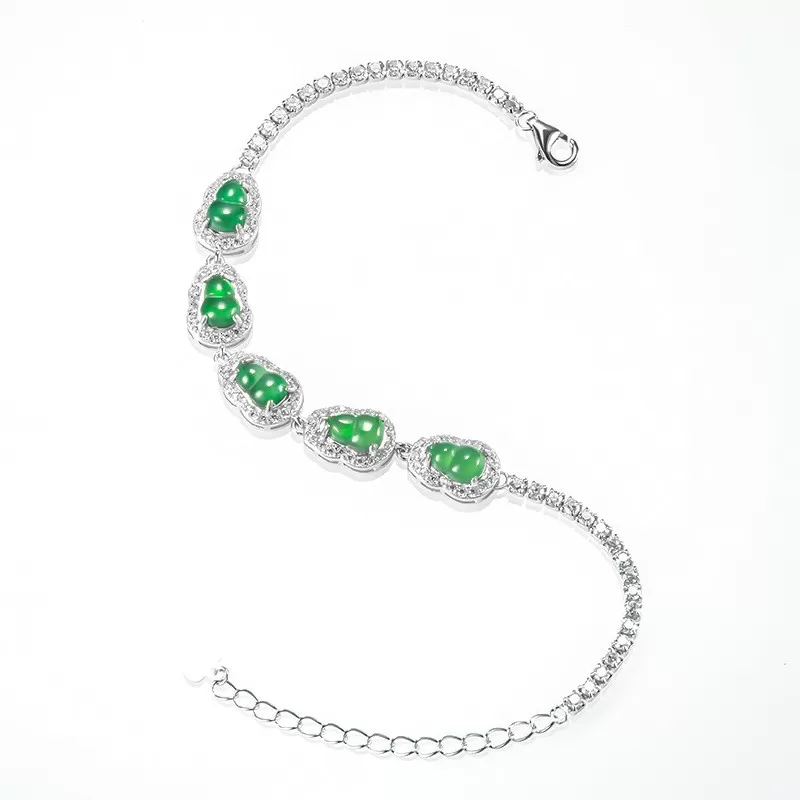 Green Jadeite Gourd Bracelet – Natural Ice Jade with S925 Silver | Elegant Women’s Jewelry