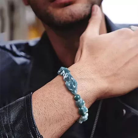 Genuine Blue Water Jade Dragon Spine Bracelet – Natural Type A Burmese Jade | Ice-Type Texture | Hand-Carved Men’s Power Bracele