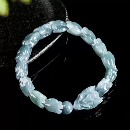 Genuine Blue Water Jade Dragon Spine Bracelet – Natural Type A Burmese Jade | Ice-Type Texture | Hand-Carved Men’s Power Bracele