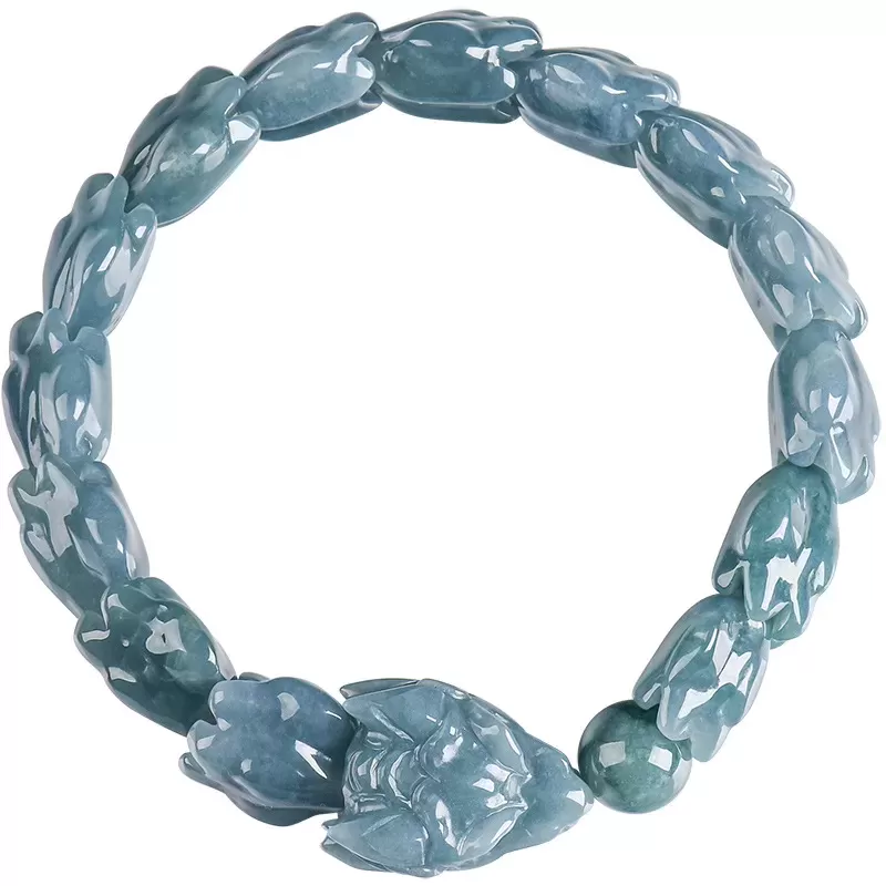 Genuine Blue Water Jade Dragon Spine Bracelet – Natural Type A Burmese Jade | Ice-Type Texture | Hand-Carved Men’s Power Bracele