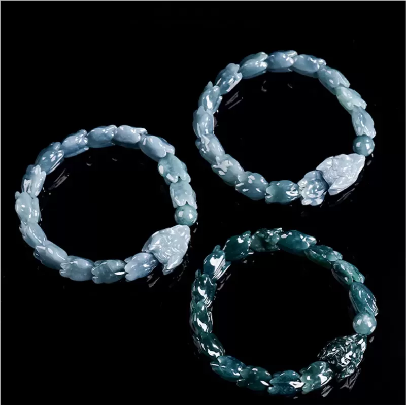Genuine Blue Water Jade Dragon Spine Bracelet – Natural Type A Burmese Jade | Ice-Type Texture | Hand-Carved Men’s Power Bracele