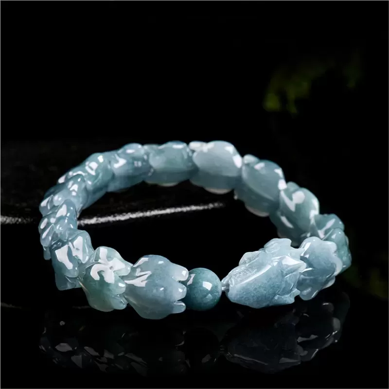 Genuine Blue Water Jade Dragon Spine Bracelet – Natural Type A Burmese Jade | Ice-Type Texture | Hand-Carved Men’s Power Bracele