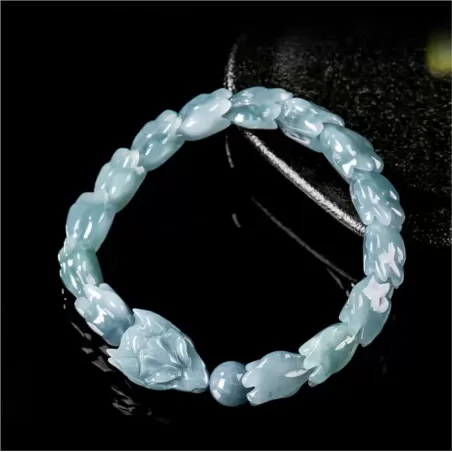 Genuine Blue Water Jade Dragon Spine Bracelet – Natural Type A Burmese Jade | Ice-Type Texture | Hand-Carved Men’s Power Bracele