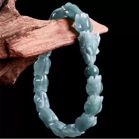 Genuine Blue Water Jade Dragon Spine Bracelet – Natural Type A Burmese Jade | Ice-Type Texture | Hand-Carved Men’s Power Bracele
