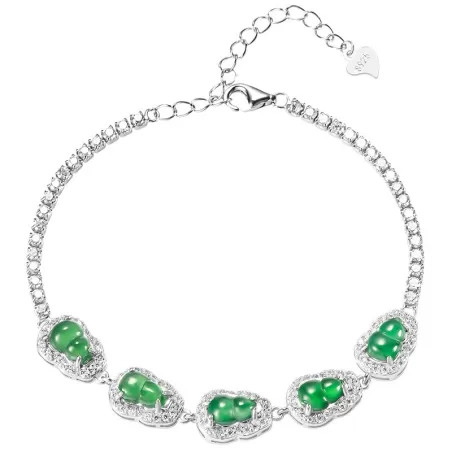 Green Jadeite Gourd Bracelet – Natural Ice Jade with S925 Silver | Elegant Women’s Jewelry