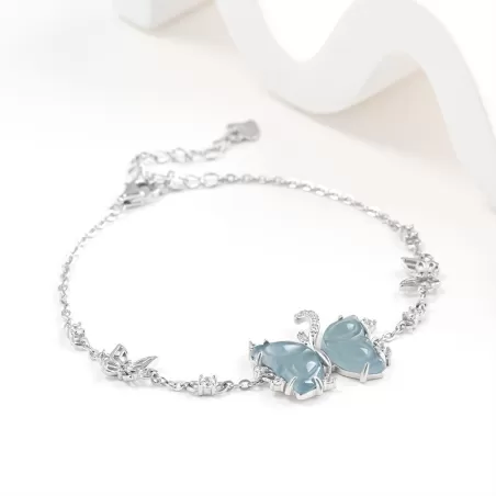 Blue Jadeite Butterfly Bracelet | Natural Ice Jade with S925 Silver