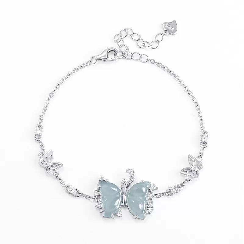 Blue Jadeite Butterfly Bracelet | Natural Ice Jade with S925 Silver