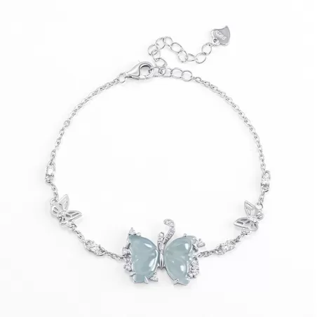 Blue Jadeite Butterfly Bracelet | Natural Ice Jade with S925 Silver