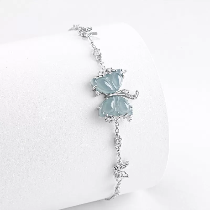 Blue Jadeite Butterfly Bracelet | Natural Ice Jade with S925 Silver