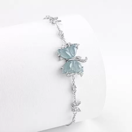Blue Jadeite Butterfly Bracelet | Natural Ice Jade with S925 Silver